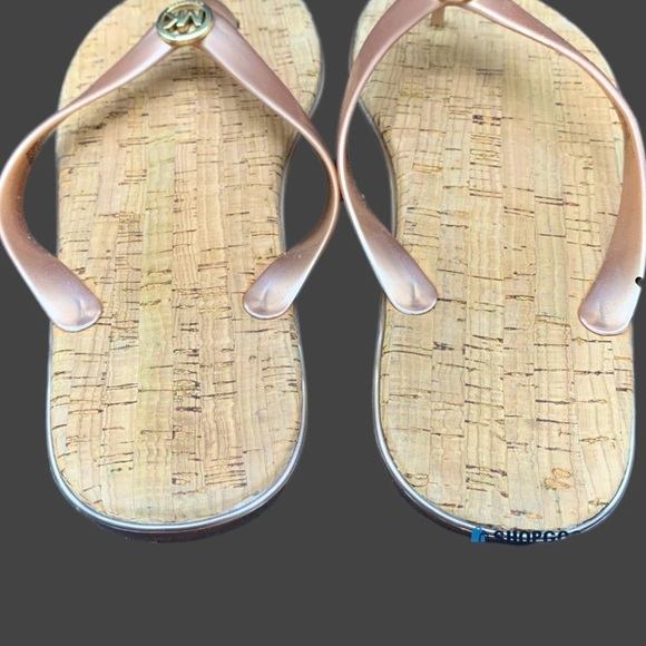 MK Michael Kors Jet Set Jelly Flip Flop Sandals Pink Champagne Straps PVC/Cork 7 - Picture 5 of 8